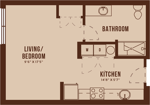 Floor plan for studio, 1 bath, 501 sqft